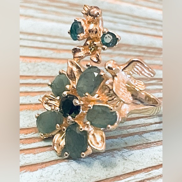 Natural Emerald and Chrome diopside ring sterling silver  gold plated - Picture 3 of 9